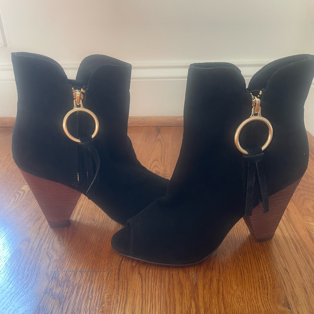 Chinese Laundry Suede Open Toe Booties